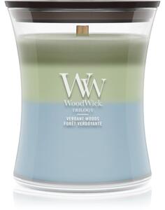 Woodwick Trilogy Verdant Woods mirisna svijeća s drvenim fitiljem 275 g