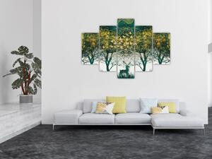 Slika - Jeleni v zelenem gozdu (150x105 cm)
