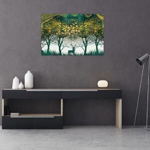 Slika - Jeleni v zelenem gozdu (90x60 cm)