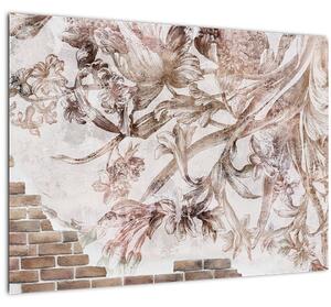 Slika - Freska s cvetjem na opečni steni (70x50 cm)