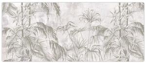Slika - Tropske rastline na steni v sivi barvi (120x50 cm)