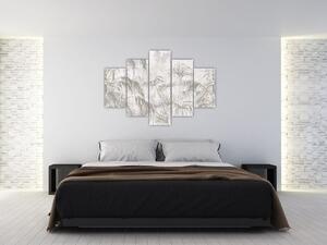 Slika - Tropske rastline na steni v sivi barvi (150x105 cm)