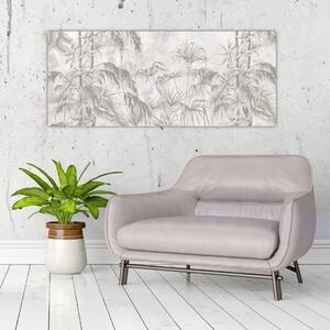 Slika - Tropske rastline na steni v sivi barvi (120x50 cm)