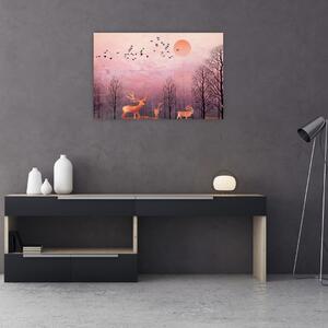 Slika - Jelen v soju zahajajočega sonca (90x60 cm)