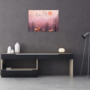 Slika - Jelen v soju zahajajočega sonca (70x50 cm)