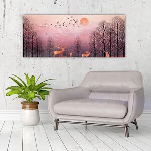 Slika - Jelen v soju zahajajočega sonca (120x50 cm)