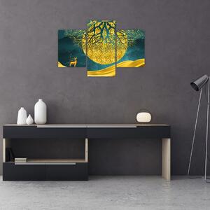 Slika - Abstrakcija, Zlata pokrajina (90x60 cm)