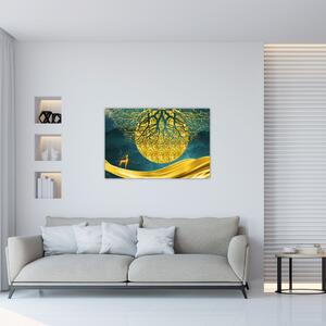 Slika - Abstrakcija, Zlata pokrajina (90x60 cm)