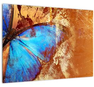Staklena slika - modri metulj (70x50 cm)