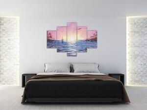 Slika - Sončni zahod nad vodo, akvarel (150x105 cm)
