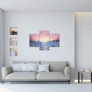 Slika - Sončni zahod nad vodo, akvarel (90x60 cm)