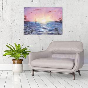 Slika - Sončni zahod nad vodo, akvarel (70x50 cm)