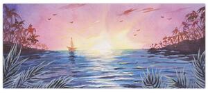 Slika - Sončni zahod nad vodo, akvarel (120x50 cm)