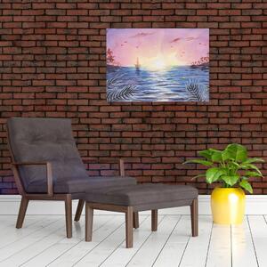 Slika - Sončni zahod nad vodo, akvarel (70x50 cm)