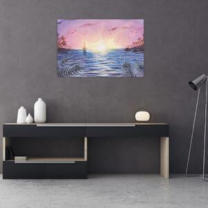 Slika - Sončni zahod nad vodo, akvarel (90x60 cm)