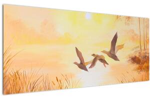 Slika - Žerjavi ob sončnem zahodu (120x50 cm)