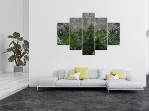 Slika - Betonski zid z rastlinami (150x105 cm)