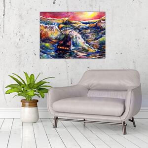 Slika - Ladja na oceanskih valovih, akvarel (70x50 cm)