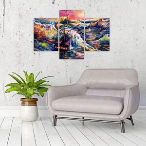Slika - Ladja na oceanskih valovih, akvarel (90x60 cm)