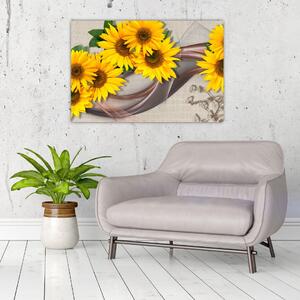 Slika - Svetleči cvetovi sončnic (90x60 cm)