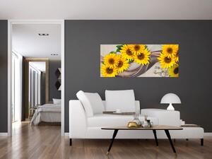 Slika - Svetleči cvetovi sončnic (120x50 cm)