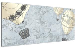 Slika - Baloni nad mestom, hladnih tonov (120x50 cm)