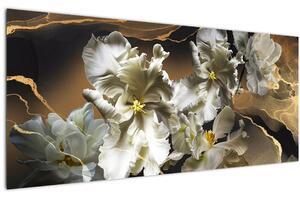 Slika - Cvetovi orhidej na marmornem ozadju (120x50 cm)