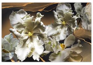 Slika - Cvetovi orhidej na marmornem ozadju (90x60 cm)