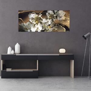 Slika - Cvetovi orhidej na marmornem ozadju (120x50 cm)