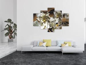 Slika - Cvetovi orhidej na marmornem ozadju (150x105 cm)