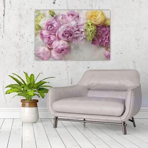 Slika - Rože na steni v pastelnih barvah (90x60 cm)