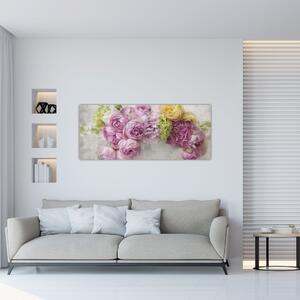 Slika - Rože na steni v pastelnih barvah (120x50 cm)