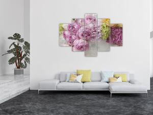 Slika - Rože na steni v pastelnih barvah (150x105 cm)
