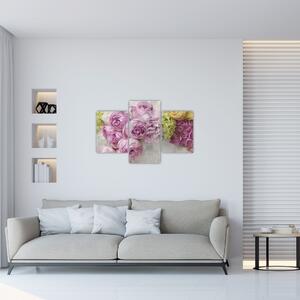 Slika - Rože na steni v pastelnih barvah (90x60 cm)