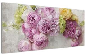Slika - Rože na steni v pastelnih barvah (120x50 cm)