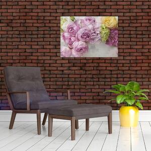 Slika - Rože na steni v pastelnih barvah (70x50 cm)