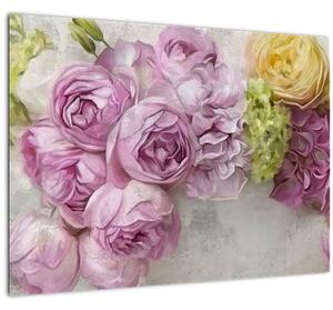 Slika - Rože na steni v pastelnih barvah (70x50 cm)