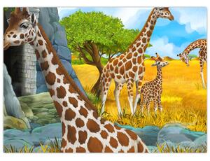 Staklena slika - Žirafa družina (70x50 cm)