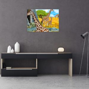 Staklena slika - Žirafa družina (70x50 cm)