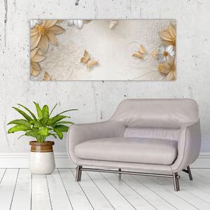 Slika - Rože z metuljčki (120x50 cm)