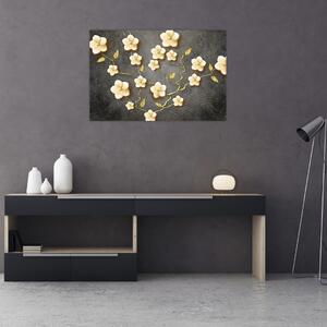 Slika - Zlati grm na črnem ozadju (90x60 cm)