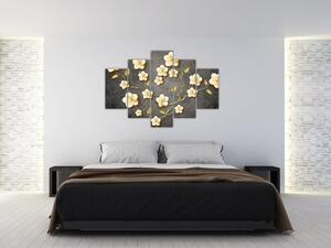 Slika - Zlati grm na črnem ozadju (150x105 cm)