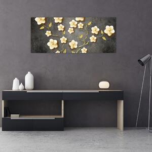 Slika - Zlati grm na črnem ozadju (120x50 cm)