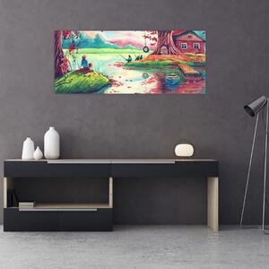 Slika - Akvarel, Zaliv v gorski vasi (120x50 cm)