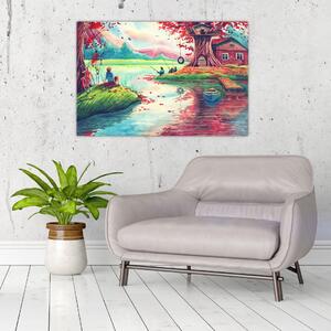 Slika - Akvarel, Zaliv v gorski vasi (90x60 cm)
