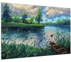 Slika - Oljna slika, Zgodnji poletni večer ob jezeru (90x60 cm)