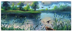 Slika - Oljna slika, Zgodnji poletni večer ob jezeru (120x50 cm)