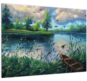 Slika - Oljna slika, Zgodnji poletni večer ob jezeru (70x50 cm)