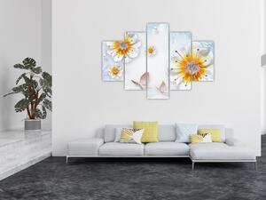 Slika - Kompozicija z rožami in metulji (150x105 cm)