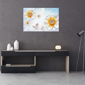 Slika - Kompozicija z rožami in metulji (90x60 cm)